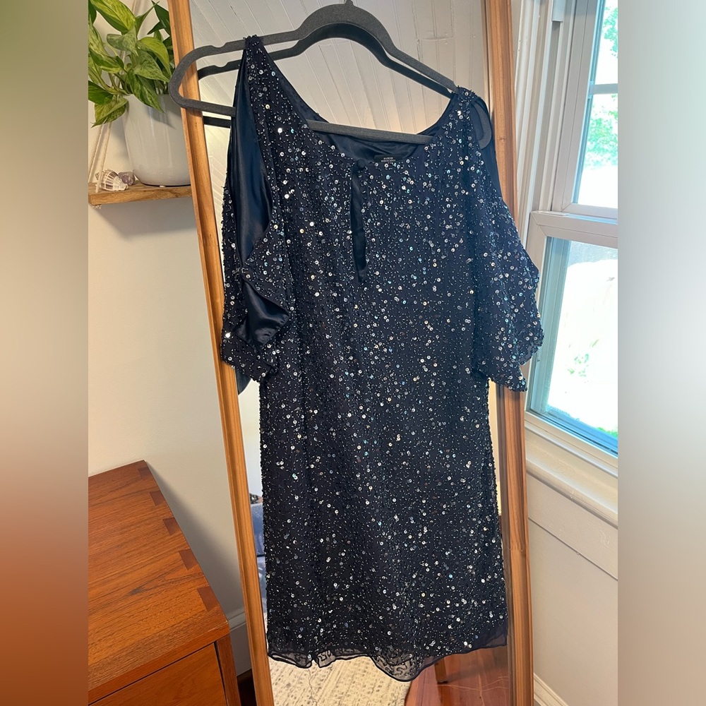 Pisarro Nights Black Sequin Beaded Evening Top